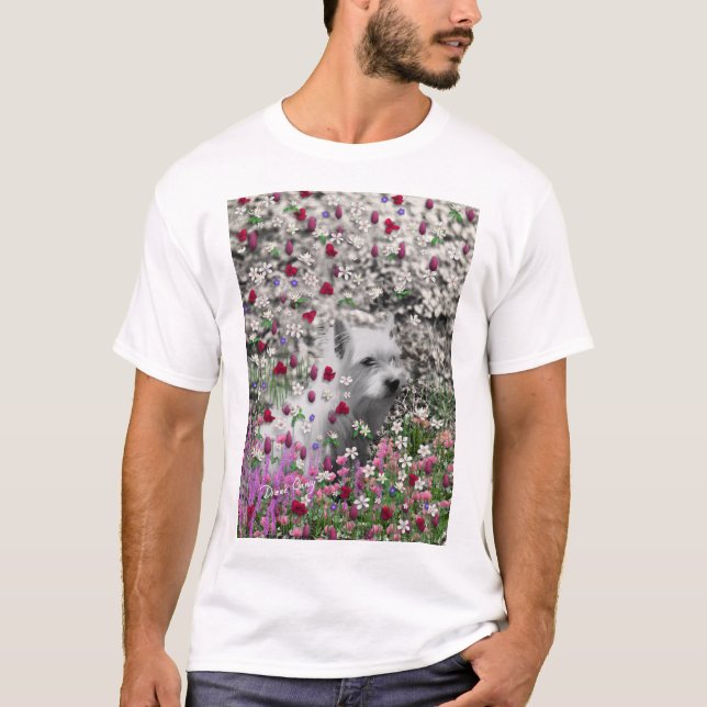 Violet i blommor - vitWestie hund T-shirt (Framsida)