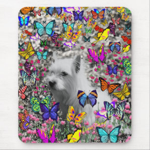 Violet i fjärilar - vitWestie hund Musmatta