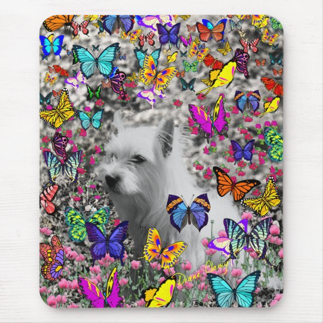 Violet i fjärilar - vitWestie hund Musmatta (Framsidan)