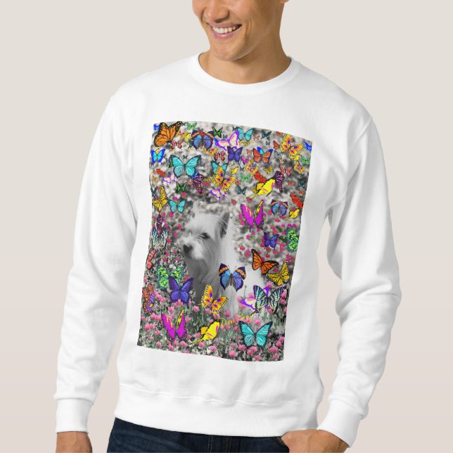 Violet i fjärilar - vitWestie hund Sweatshirt (Framsida)