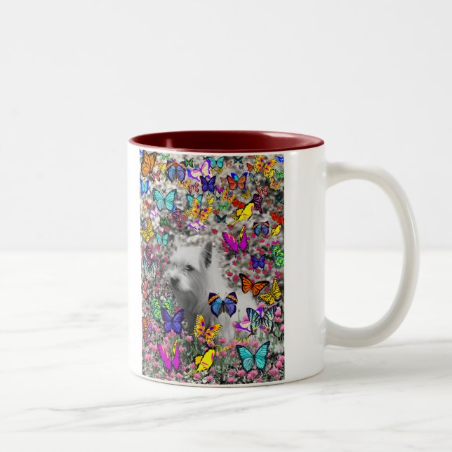 Violet i fjärilar - vitWestie hund Två-Tonad Mugg (Höger)