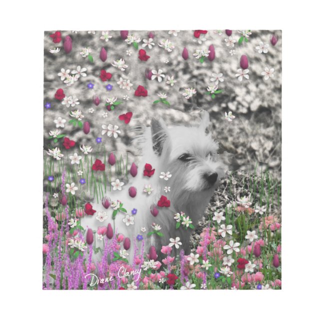 Violet in Flowers - White Westie Hund Anteckningsblock (Framsida)