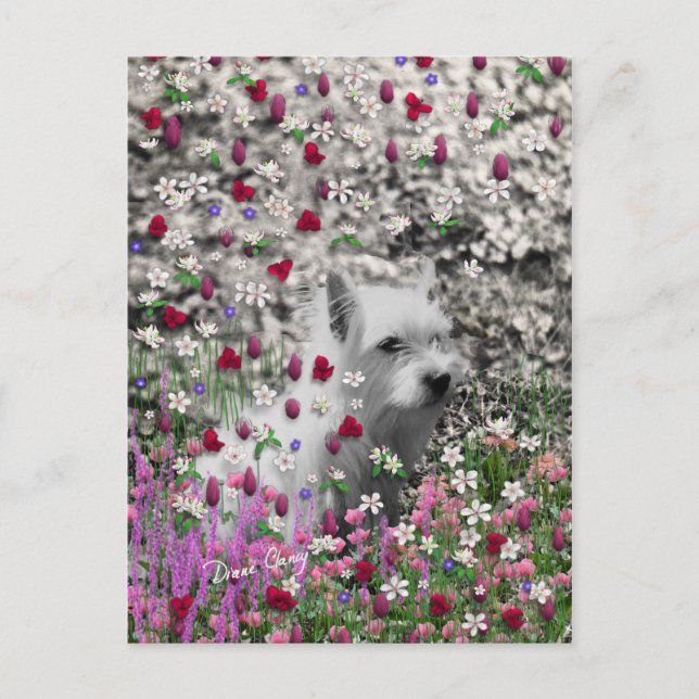 Violet in Flowers - White Westie Hund Vykort (Framsida)