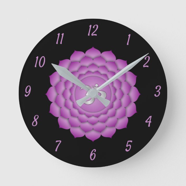 Violet Krona Chakra Chi Zen Yoga Andlig Rund Klocka (Framsida)