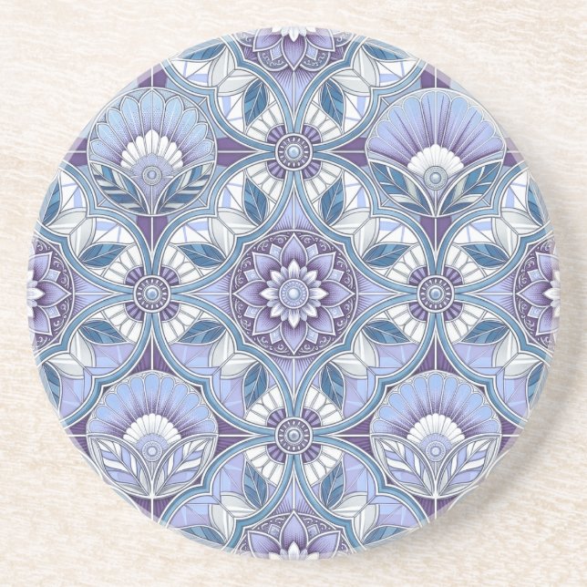 Violet, Lavendel, Syren, Blått & Vitt Art Deco Underlägg (Framsidan)