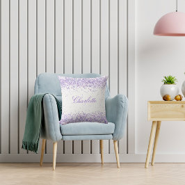 Violet lavender glitter namn-skript elegant kudde