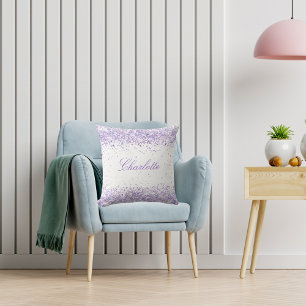 Violet lavender glitter namn-skript elegant kudde
