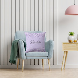 Violet lavender glitter namn-skript elegant kudde