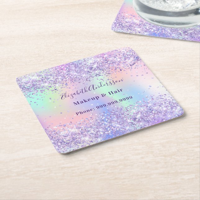 Violet lavender holography namn business underlägg papper kvadrat (Vinklad)