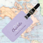Violet lavender Lädermonogram namn Bagagebricka<br><div class="desc">Violet,  lavender färgad faux-läder skrivs ut som bakgrund. Anpassa och lägg till ditt första namn monogram brev och fullt namn på framsidan. Din kontaktinformation på baksidan. Lila och vit text.</div>