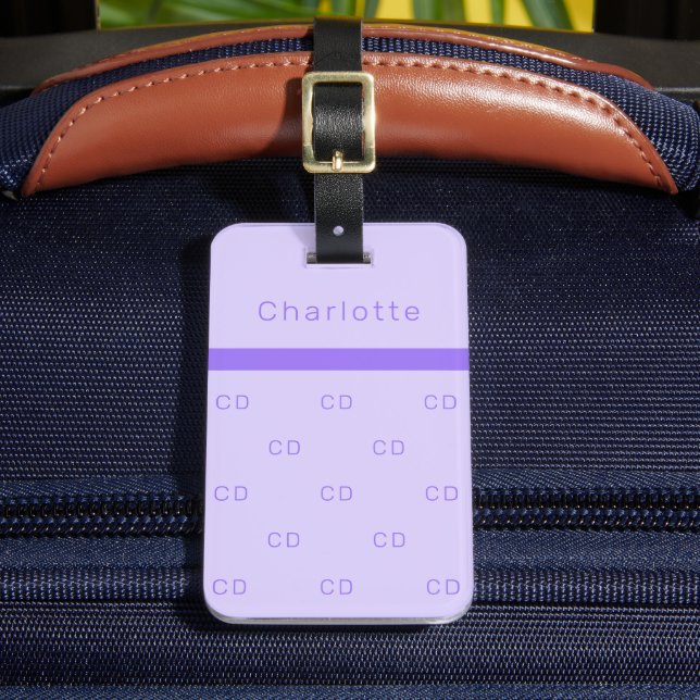 Violet lavender monogram initialer namn elegant bagagebricka (Framsida Insitu 2)