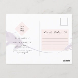 Violet Lavender & Peach Photo Save Date Vykort