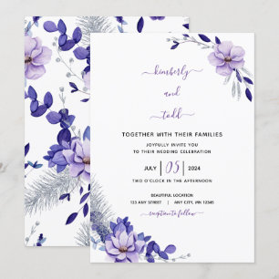 Violet Lavender & Silver Blommigt bröllopsinbjudan Inbjudningar