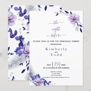 Violet Lavender & Silver Blommigt Rehearsal Dinner Inbjudningar