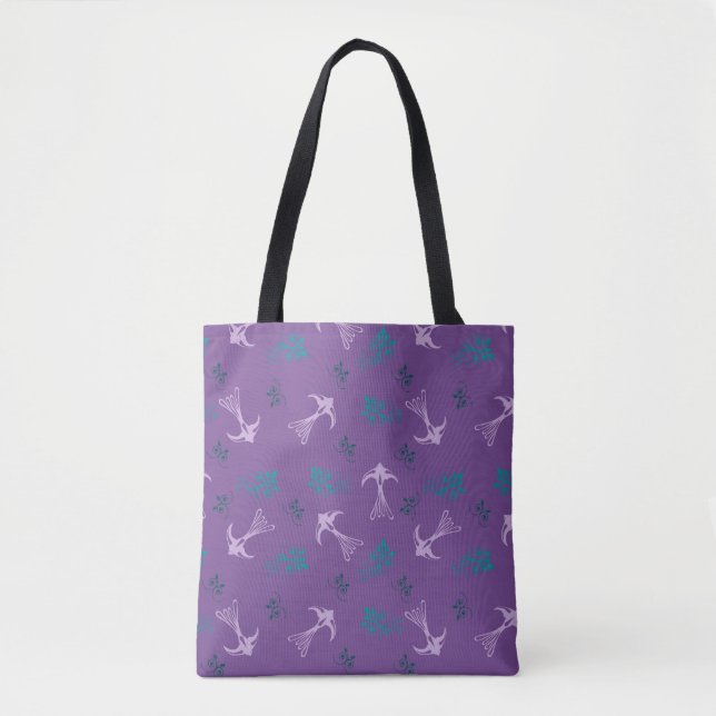 Violet Lavender Svälj Blommönster Tote Bag Tygkasse (Framsida)