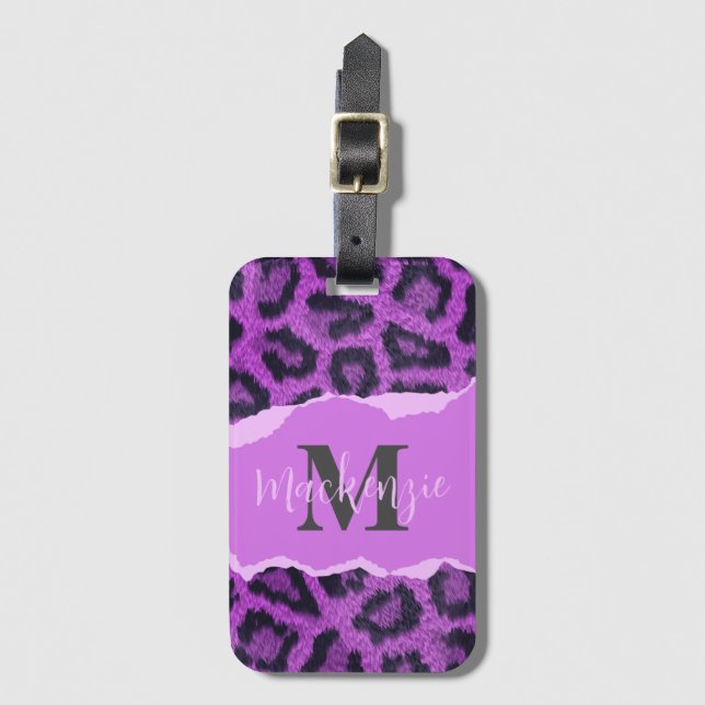 Violet Leopard Print Bagagebricka (Framsida vertikal)