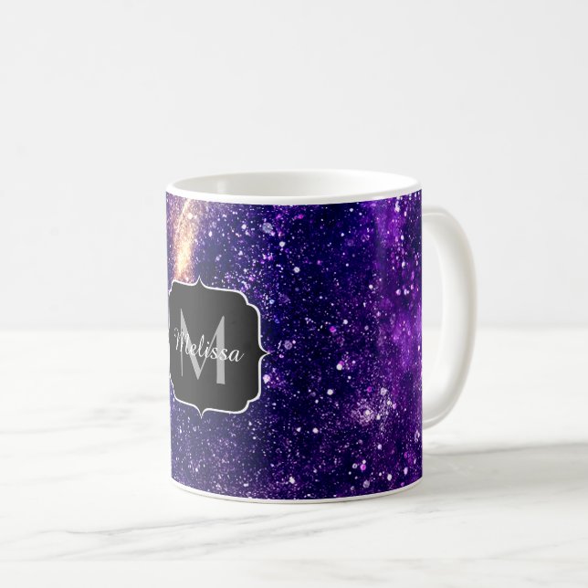 Violet lila abstrakt galaxy Anpassningsbar Monogra Kaffemugg (Framsida höger)