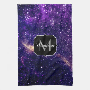 Violet lila abstrakt galaxy Anpassningsbar Monogra Kökshandduk