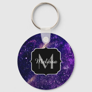 Violet lila abstrakt galaxy Anpassningsbar Monogra Nyckelring