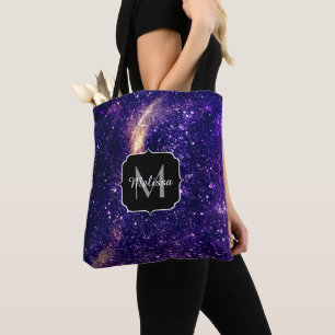 Violet lila abstrakt galaxy Anpassningsbar Monogra Tygkasse