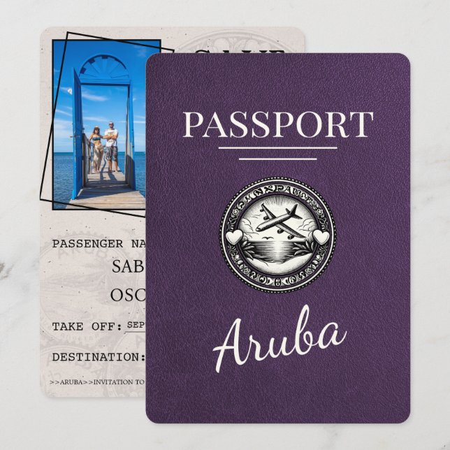 Violet Lila Aruba Passport Spara datum Datumet (Fram/baksida)