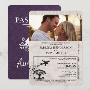 Violet Lila Australia Passport Bröllop Inbjudningar