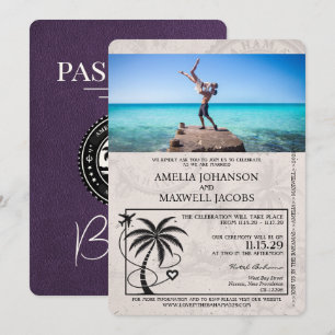Violet Lila Bahamas Passport Wedding bjudande Inbjudningar