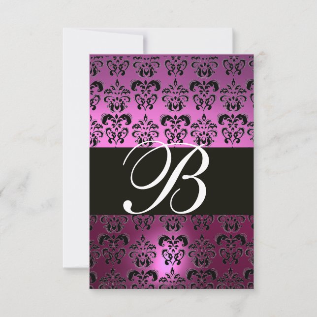 VIOLET LILA BLACK DAMASK MONOGRAM OSA vit Kort (Framsida)
