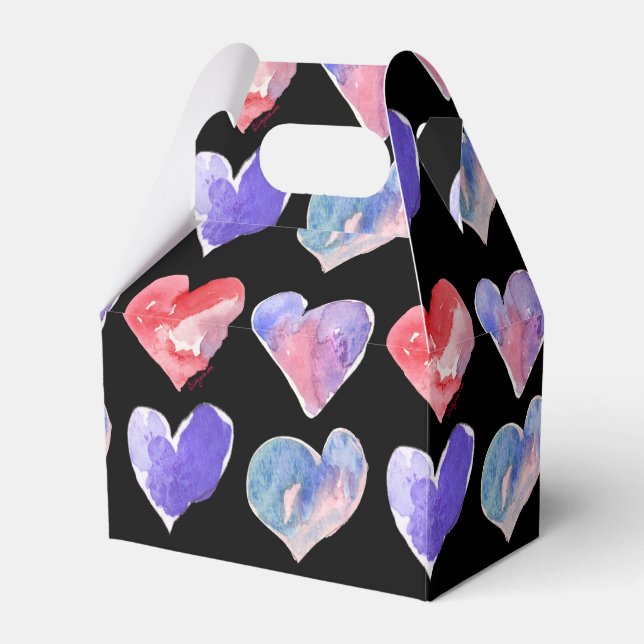Violet Lila Black Hjärter 5 Papper box Presentaskar (Framsidan Sidan)