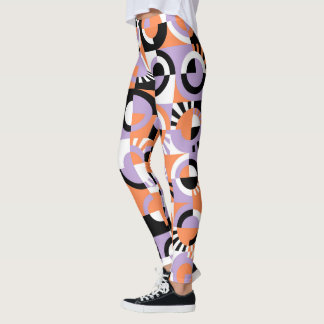 Violet Lila Black Orange Midhundskonst Mönster Leggings