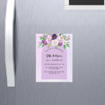Violet lila blomgreenery arch-lyxfödelsedag magnetisk inbjudningskort<br><div class="desc">En violett,  vattenfärgad lavender-bakgrund och en båge ram. Dekorerad med violett och lila vattenfärgade blommor och grönsak. Anpassa och lägg till ditt namn och information om party.</div>