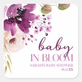 Violet Lila Blommigt Baby i Bloom Baby Shower Fyrkantigt Klistermärke