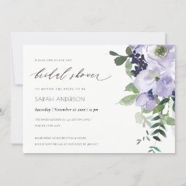 Violet Lila Blommigt Leafy Möhippa Inbjudan