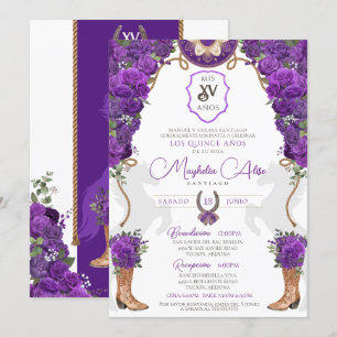 Violet Lila Blommigt Western Charro Quinceañera Inbjudningar