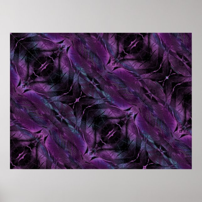 Violet Lila blue black fjäther struktur abstrakt Poster (Framsidan)