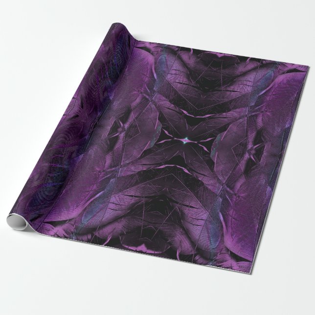 Violet Lila blue black fjäther struktur abstrakt Presentpapper (Utrullad)