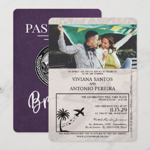 Violet Lila Brasilien Passport Wedding bjudande Inbjudningar