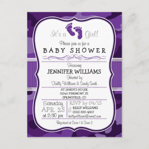 Violet Lila Camo, Camouflage Baby Shower Inbjudan Vykort