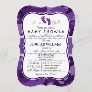 Violet Lila Camo, Camouflage Baby Shower Inbjudningar