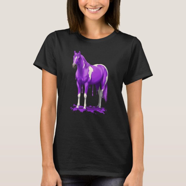 Violet Lila Dripping Blöt Paint Horse T Shirt (Framsida)