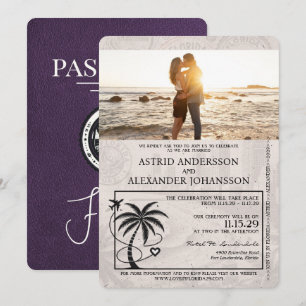 Violet Lila Florida Passport Wedbjudande Inbjudningar