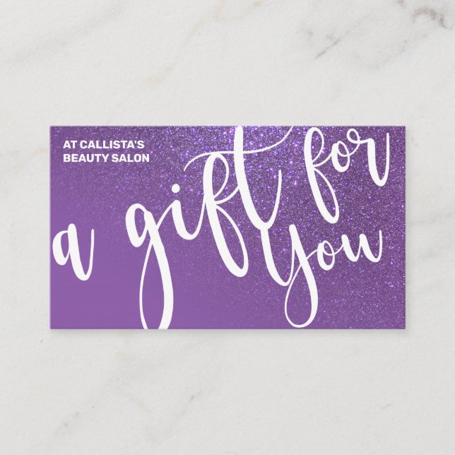 Violet Lila Glitter Gradient Gift Certificate Visitkort (Framsida)