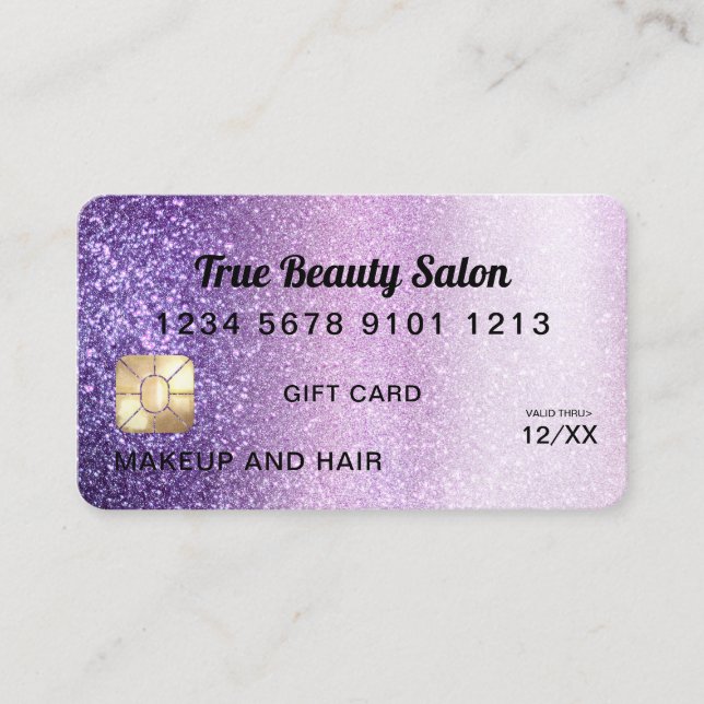 Violet Lila Glitter Kredit Card Gift Certificate Visitkort (Framsida)