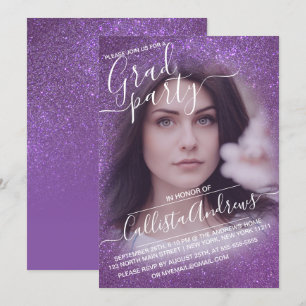 Violet Lila Glitter Ombre Photo Studenten Inbjudningar