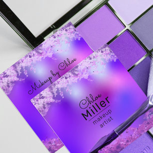 Violet Lila Glittery Foil Modern Makeup Artist Fyrkantigt Visitkort