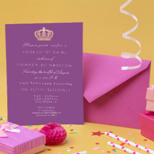 Violet Lila Golden Krona Royal Pastel White Inbjudningar