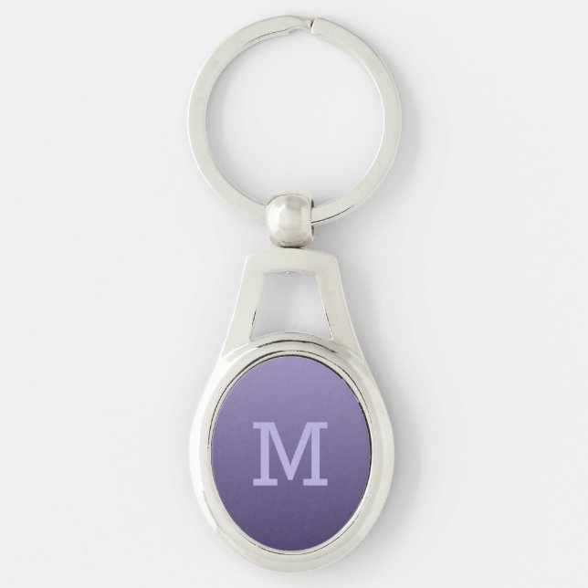 Violet Lila Gradient anpassningsbar monogram nycke Ovalt Silverfärgad Nyckelring (Framsidan)
