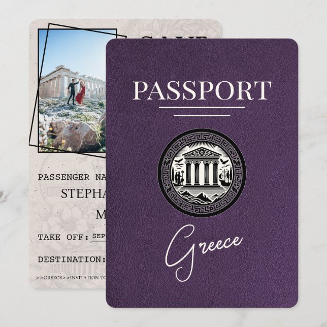 Violet Lila Greece Passport Spara datumkortet Datumet (Fram/baksida)