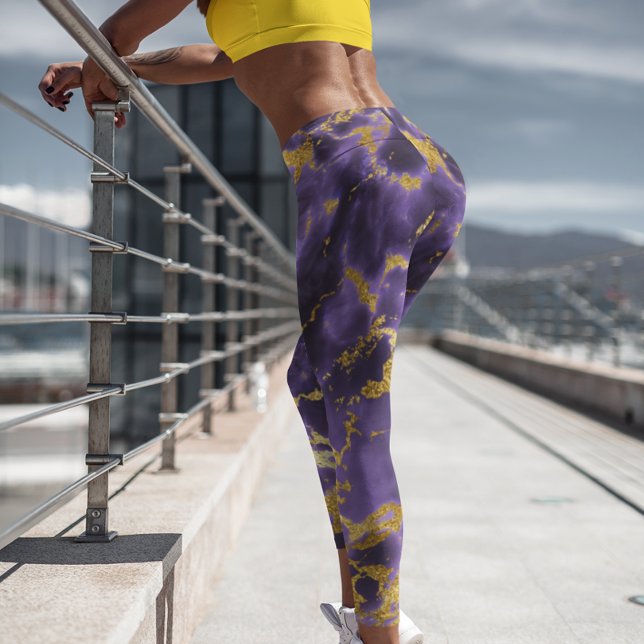 Violet Lila Guld Metallic Foil Marble Stone Leggings (Skapare uppladdad)