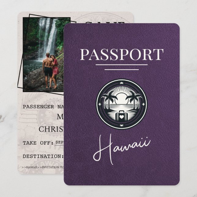 Violet Lila Hawaii Passport Spara datum Datumet (Fram/baksida)